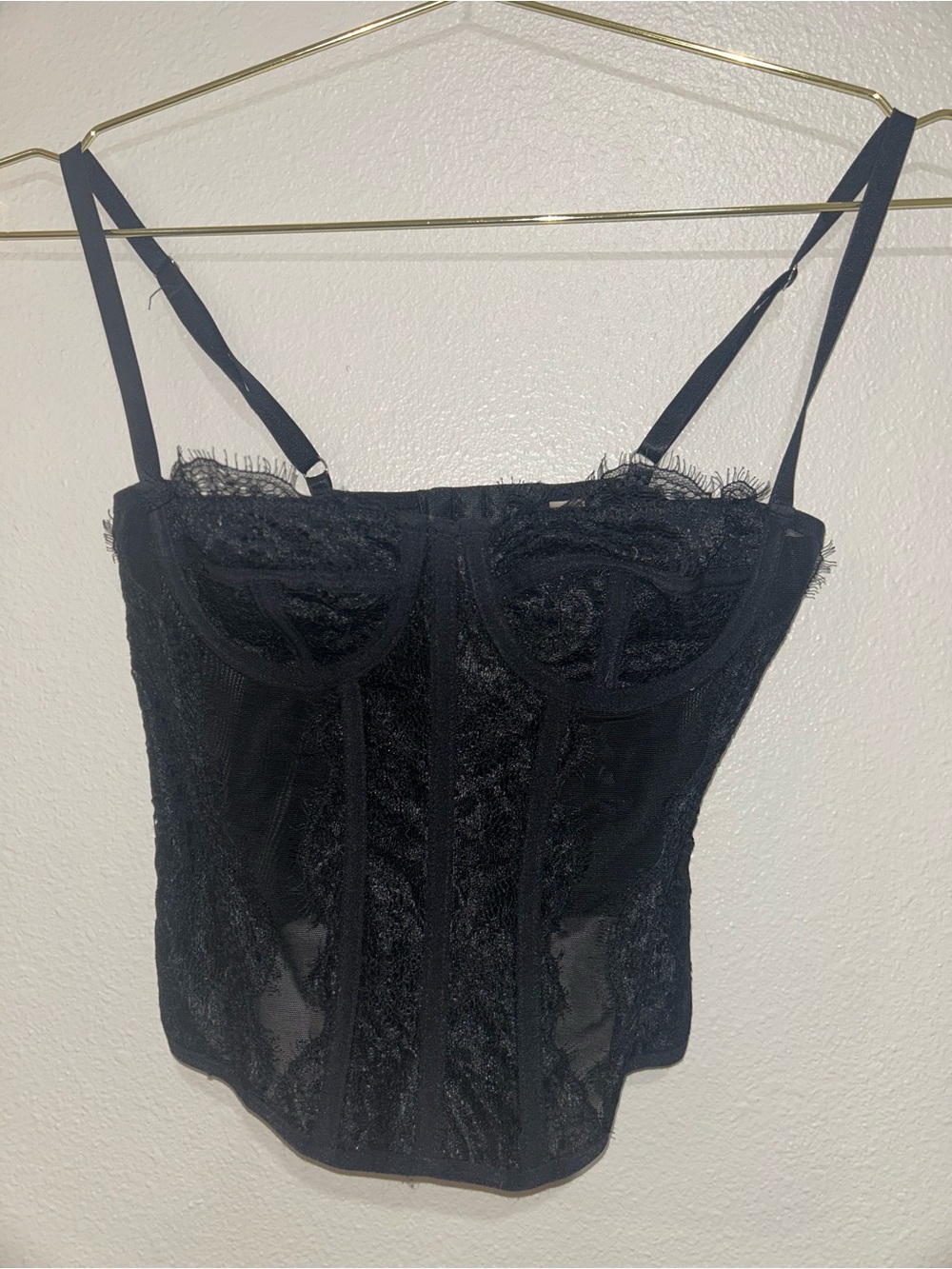 XS Black Lace Longline Bustier Corset crop top bralette intimate mesh going out - Picture 4 of 6